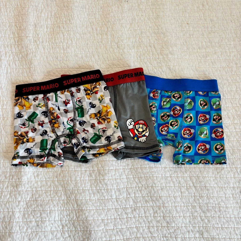 Nintendo Super Mario Kids Boxer Briefs - White, Gray, Blue